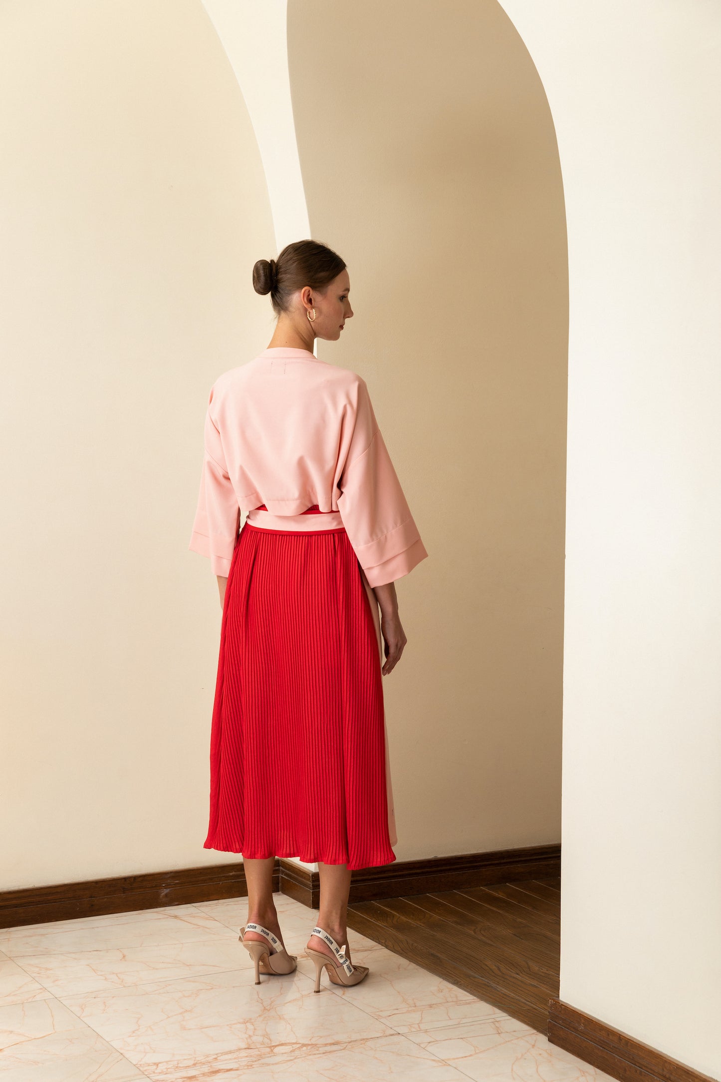 Layered Pleated Color Block Midi Dress - Anmar Couture