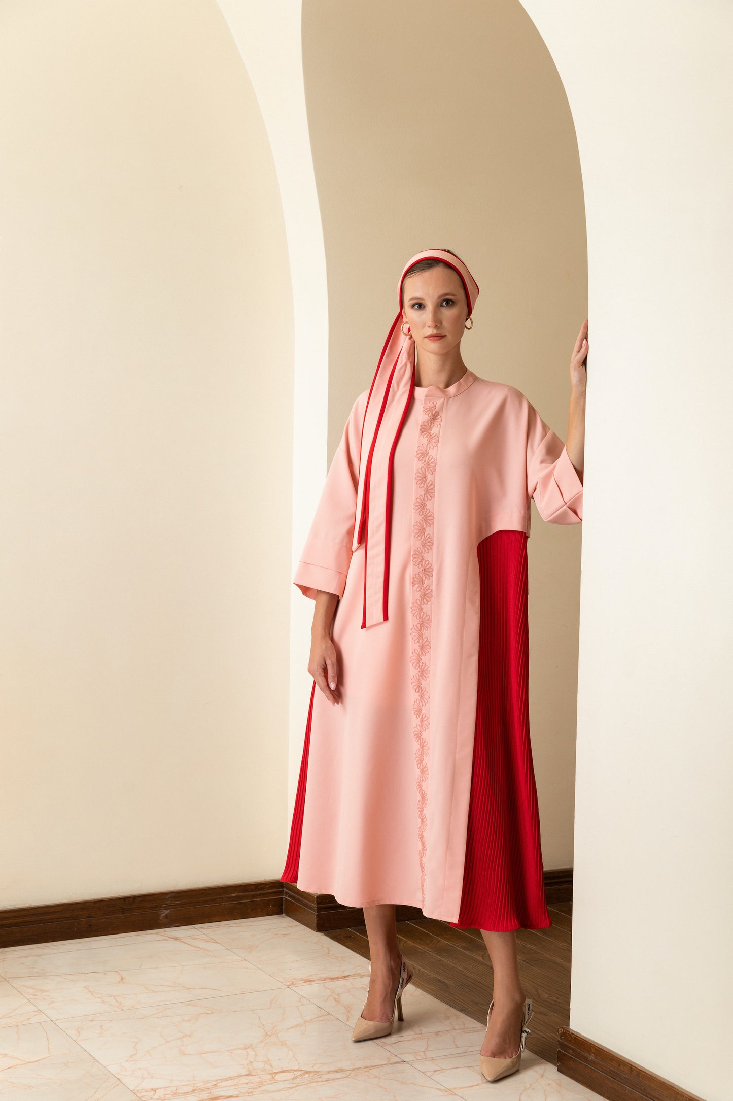 Layered Pleated Color Block Midi Dress - Anmar Couture
