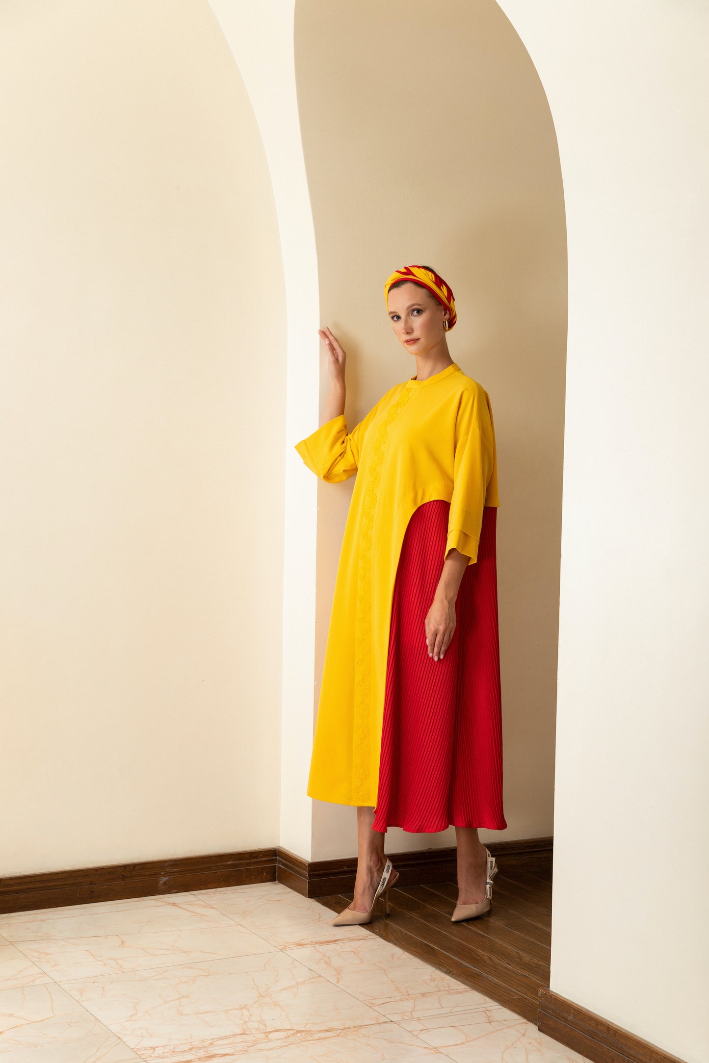 Layered Pleated Color Block Midi Dress - Anmar Couture