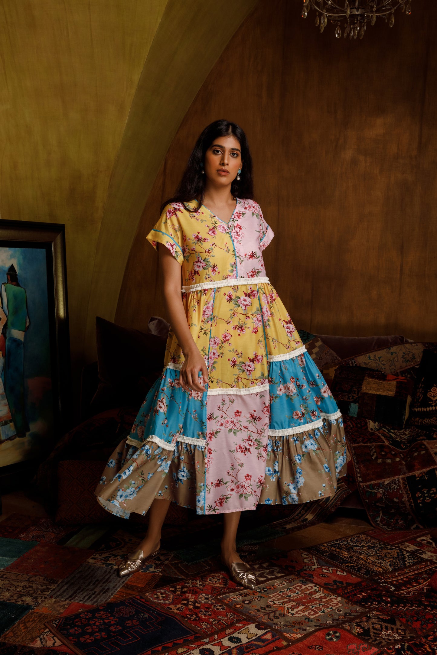 Floral Patchwork Midi Dress - Anmar Couture