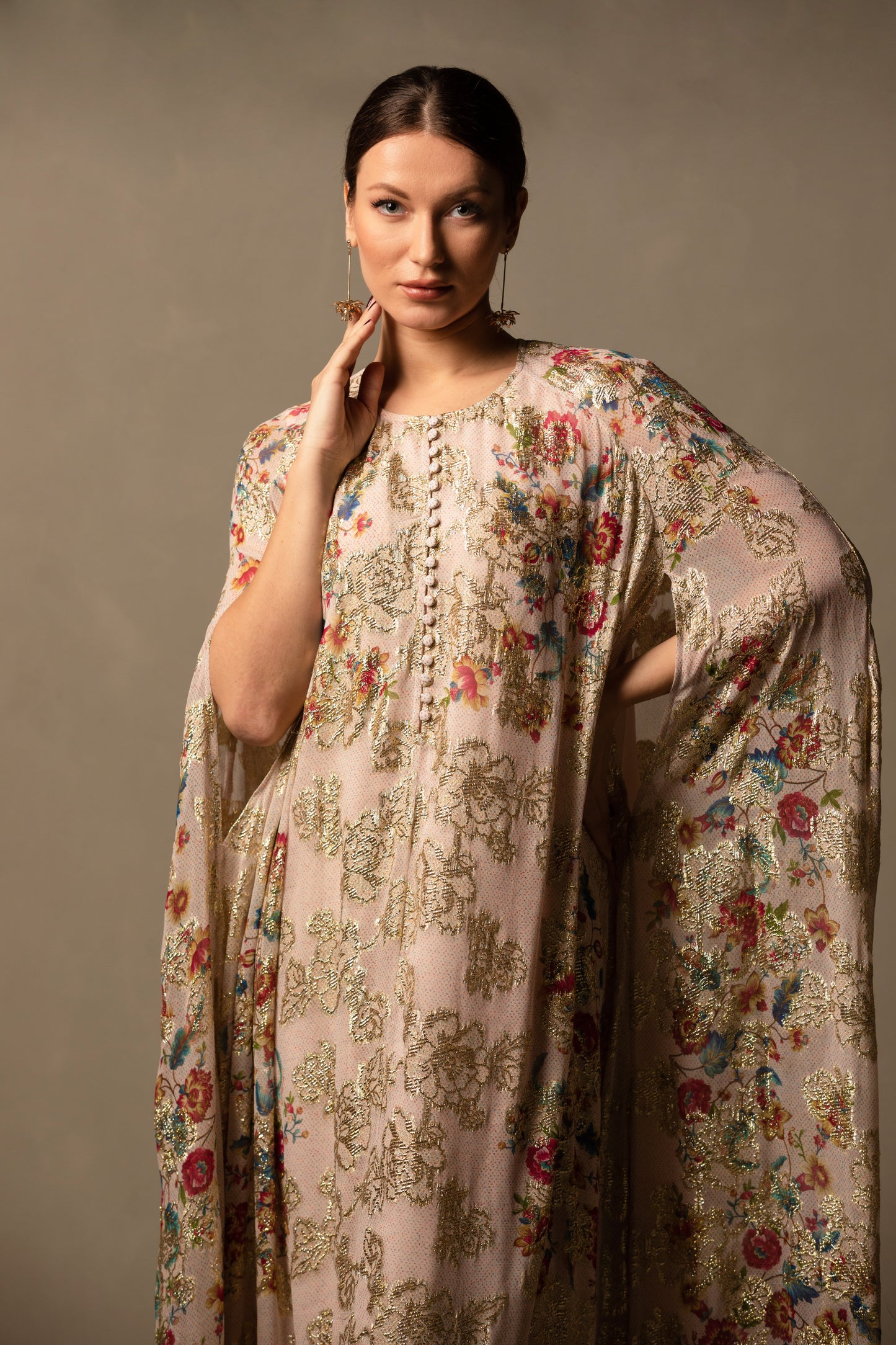 Floral Cape Lurex Kaftan