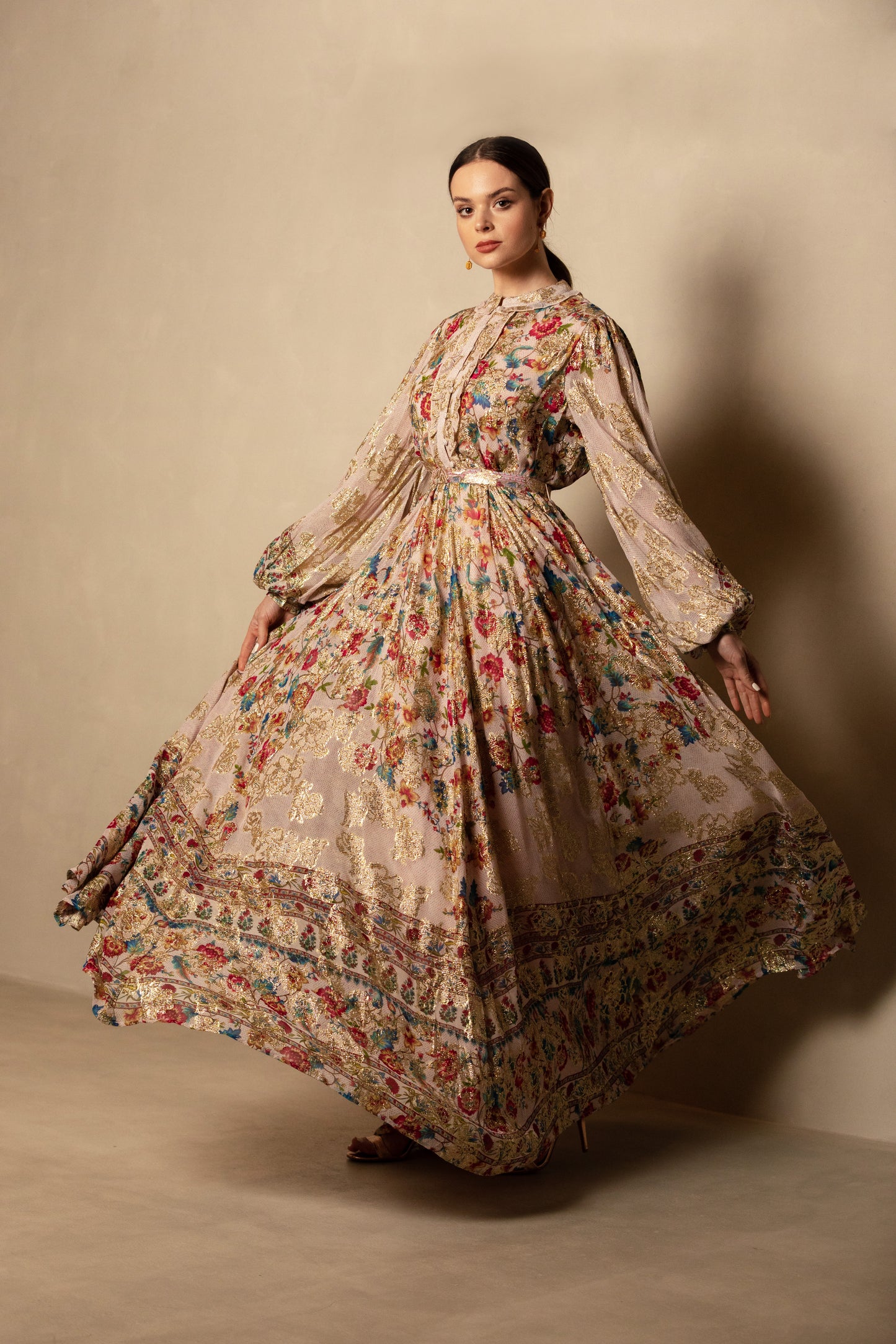 Belted Floral Lurex Kaftan