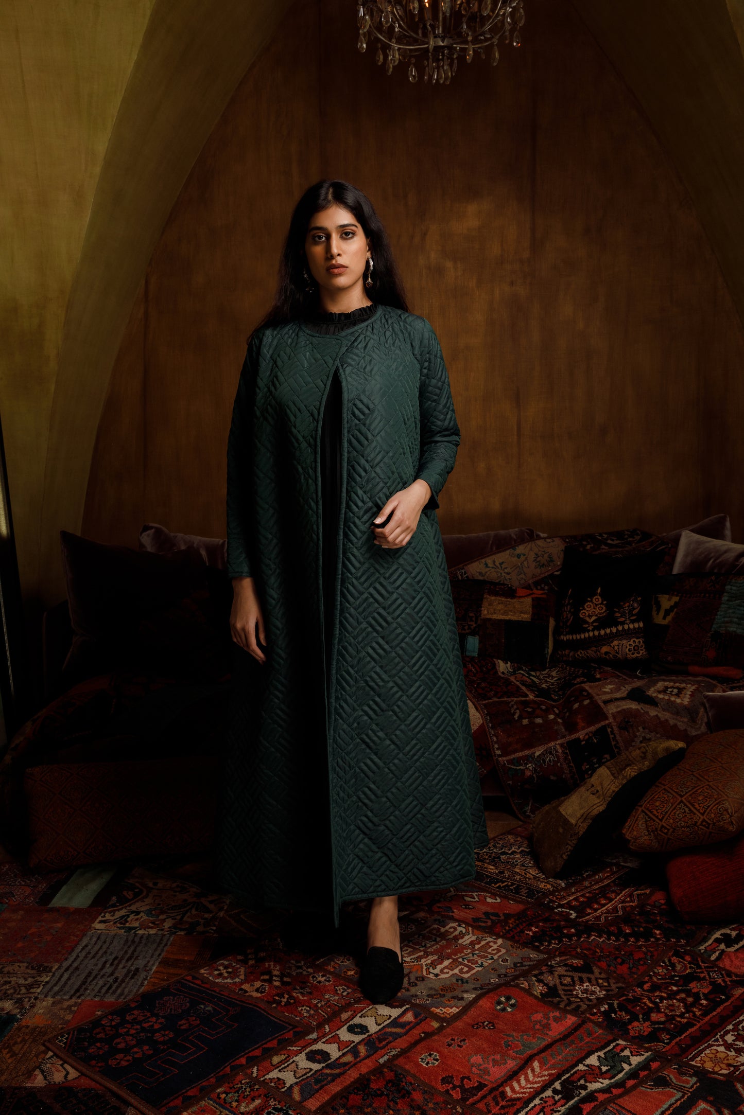 Quilted Green Abaya - Anmar Couture