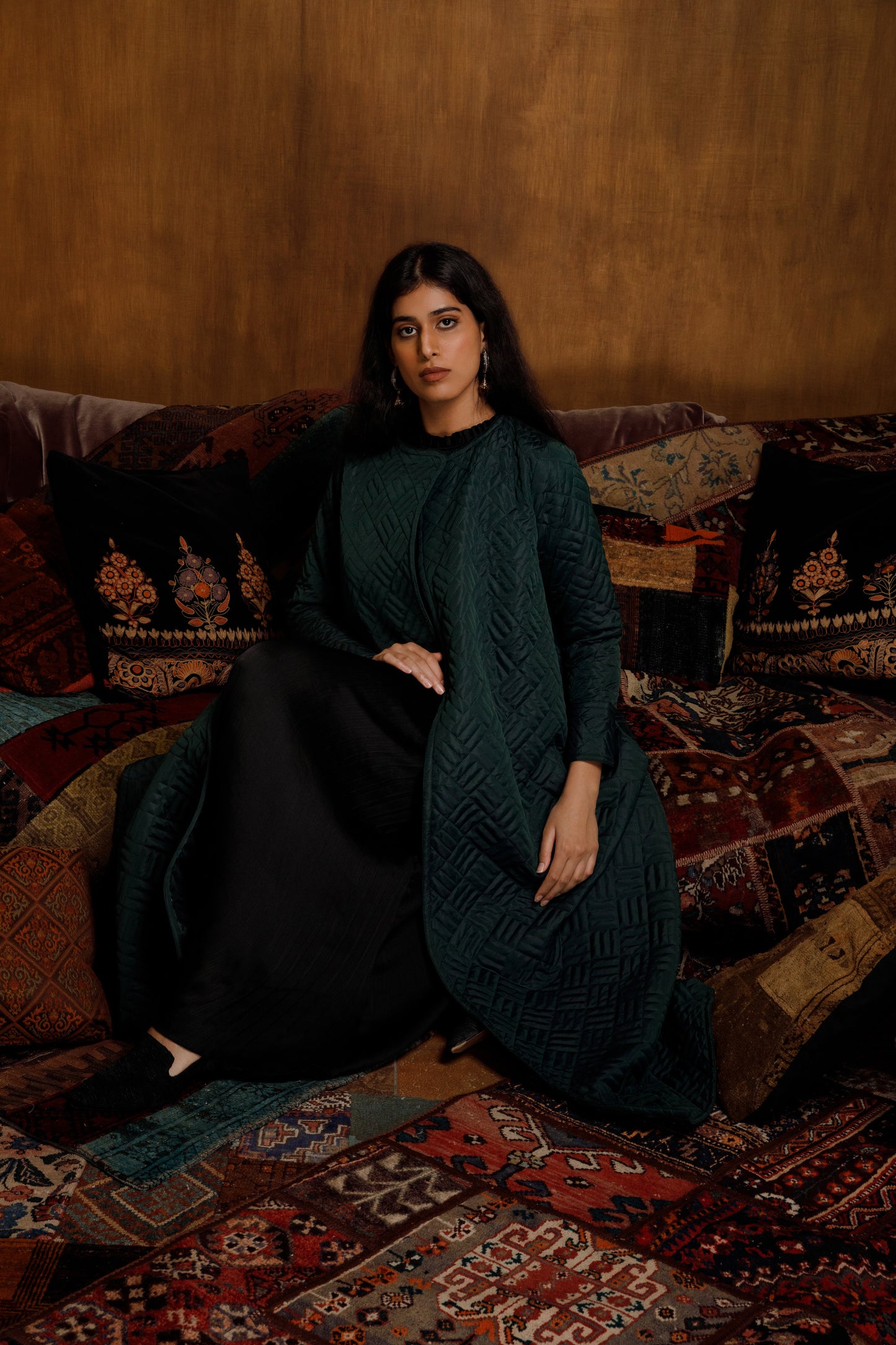 Quilted Green Abaya - Anmar Couture