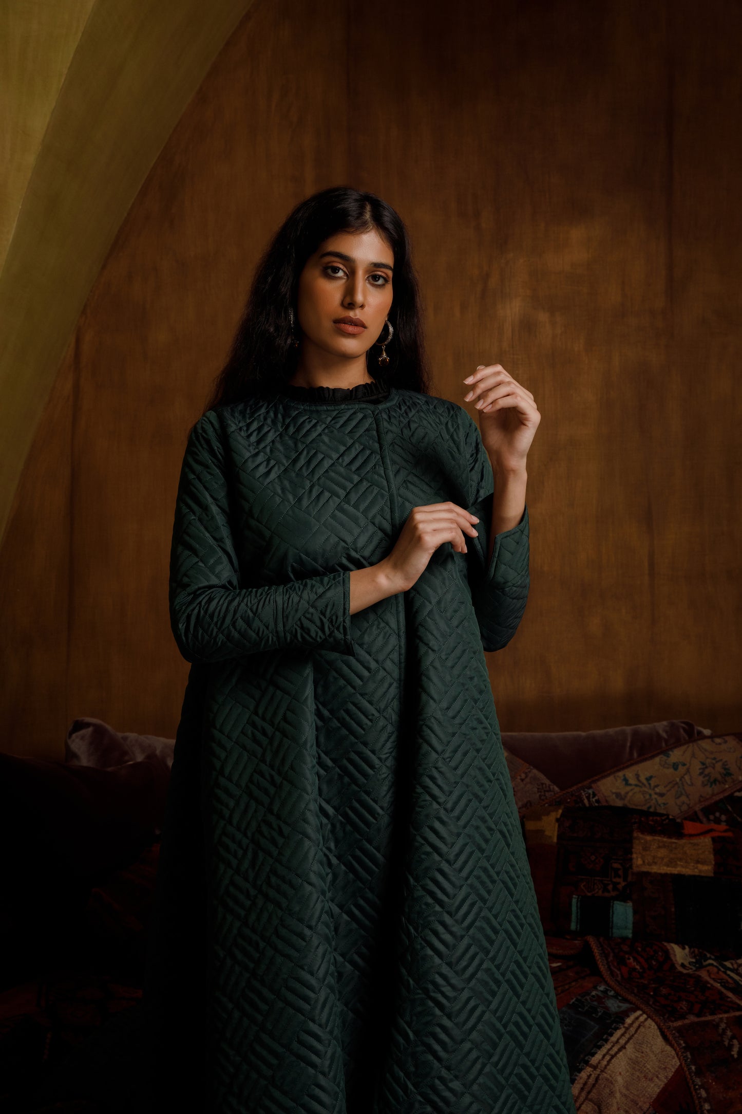 Quilted Green Abaya - Anmar Couture