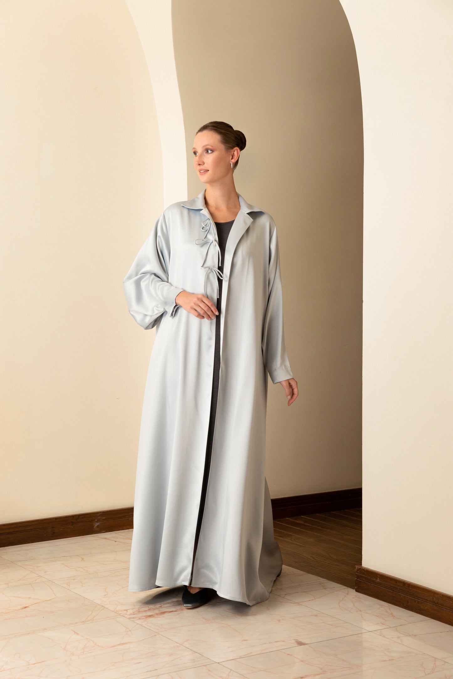 Satin Abaya with bow detail - Anmar Couture