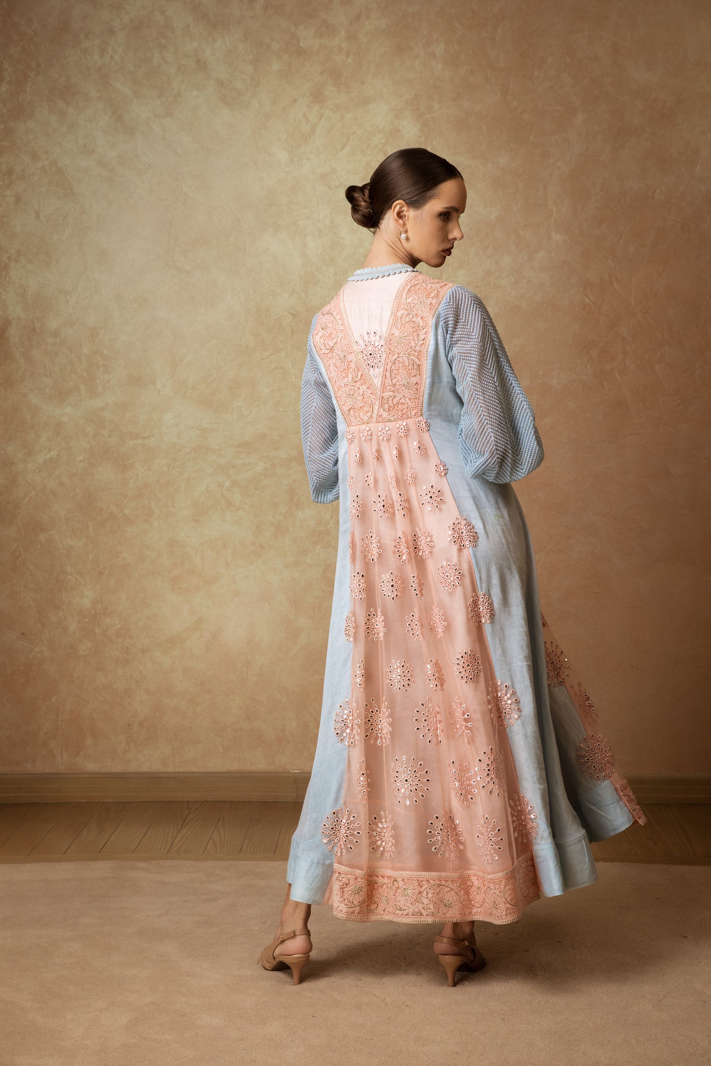 V neck embroidered Pastel Dress - Anmar Couture