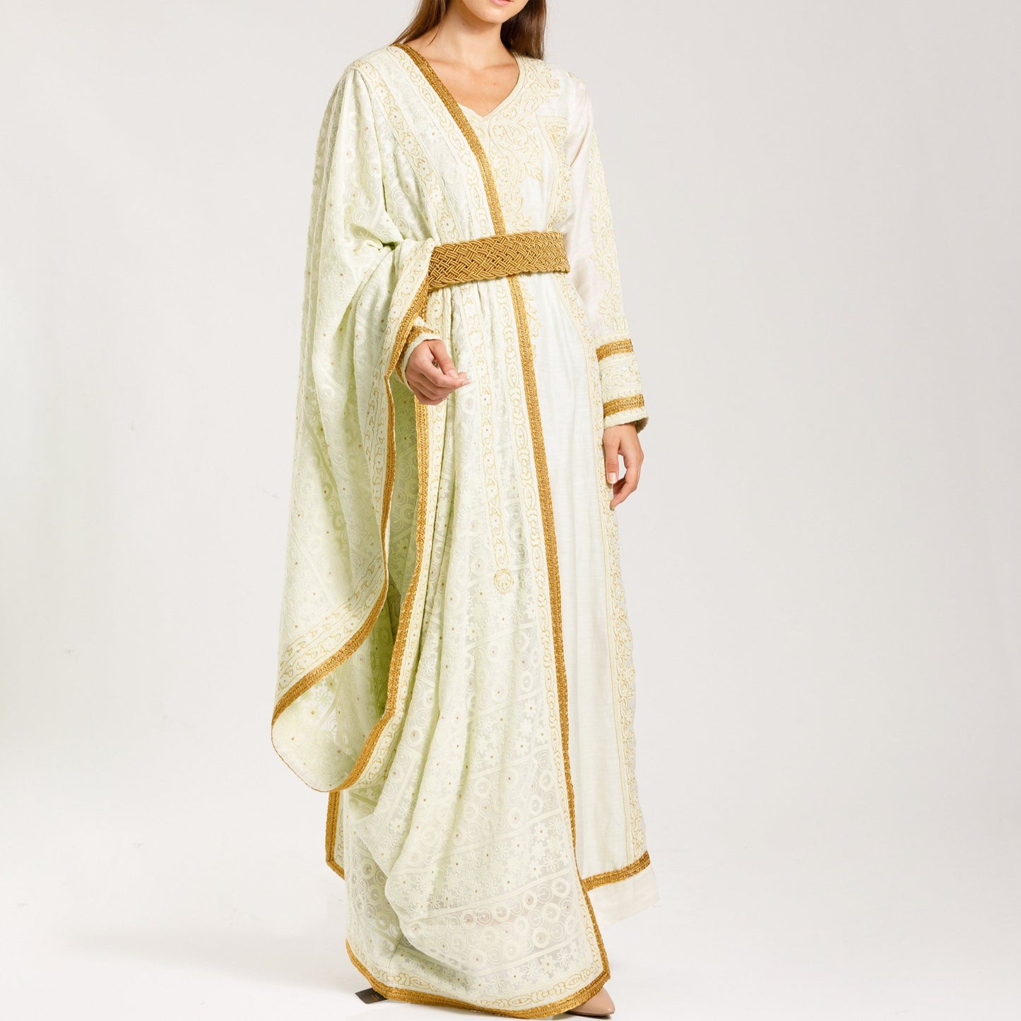 Embroidered Bahraini Scarf with gold belt (Scarf and Belt Only) - Anmar Couture