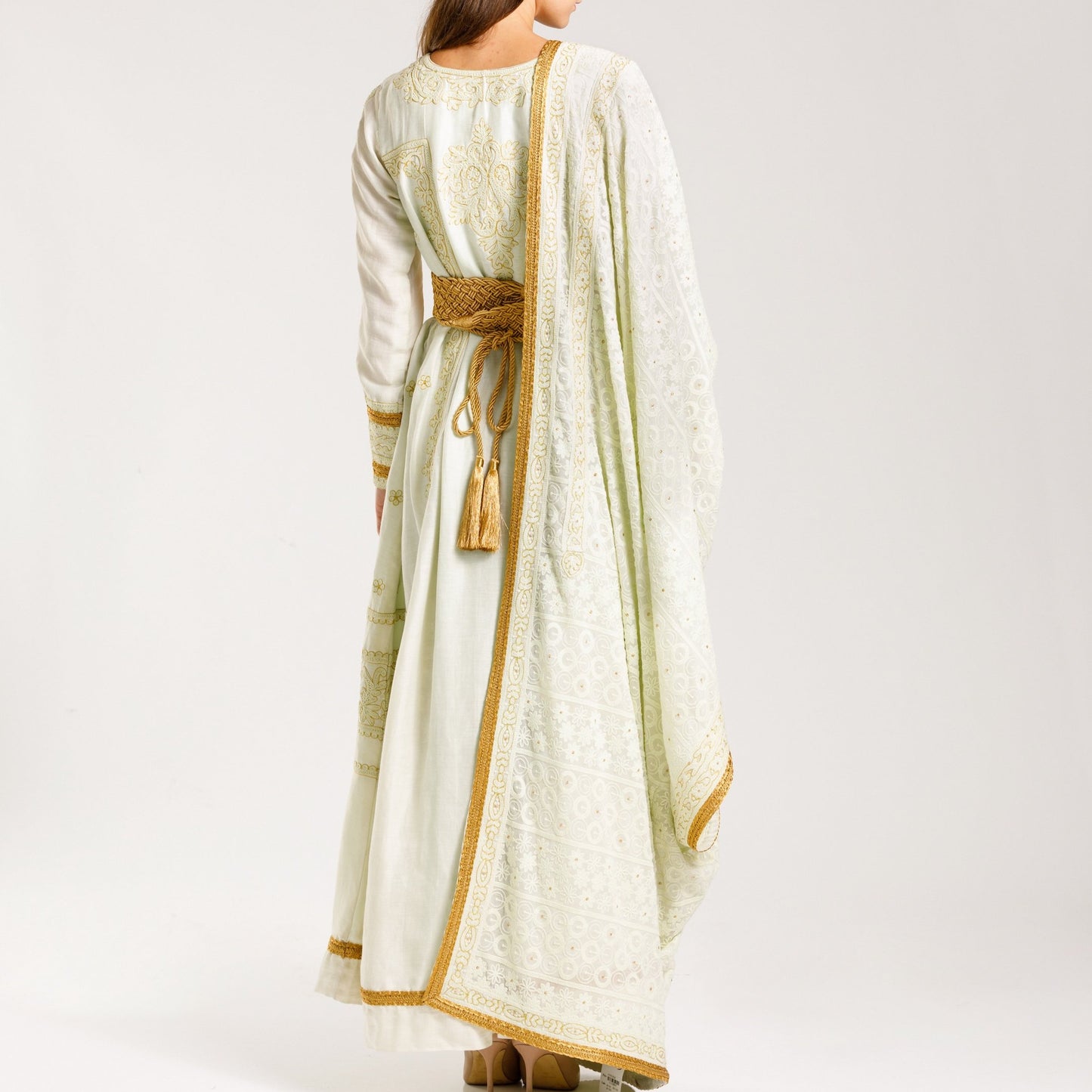 Embroidered Bahraini Scarf with gold belt (Scarf and Belt Only) - Anmar Couture