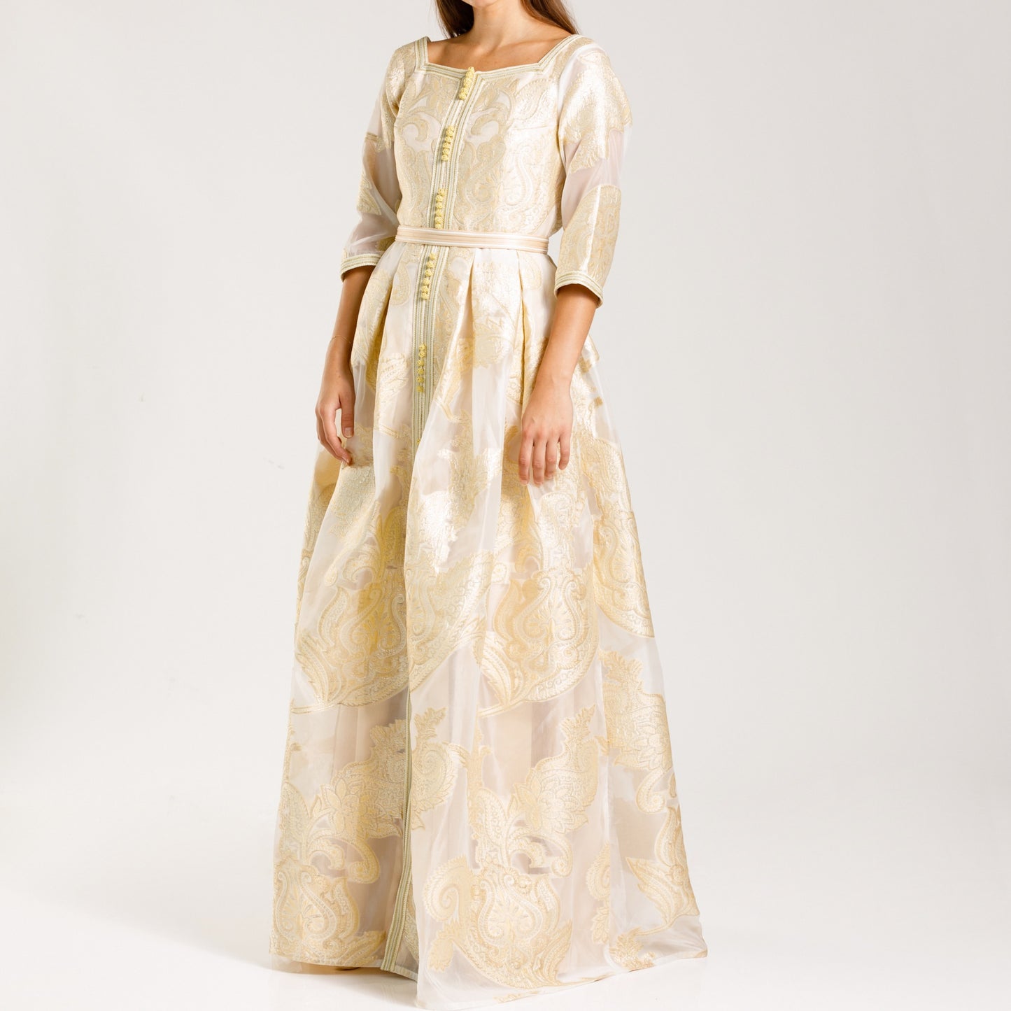 V cut back organza Kaftan - Anmar Couture