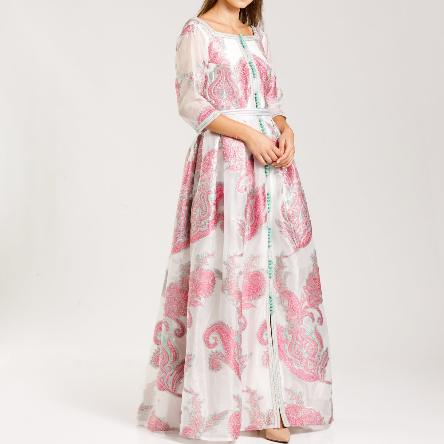 V cut back organza Kaftan - Anmar Couture