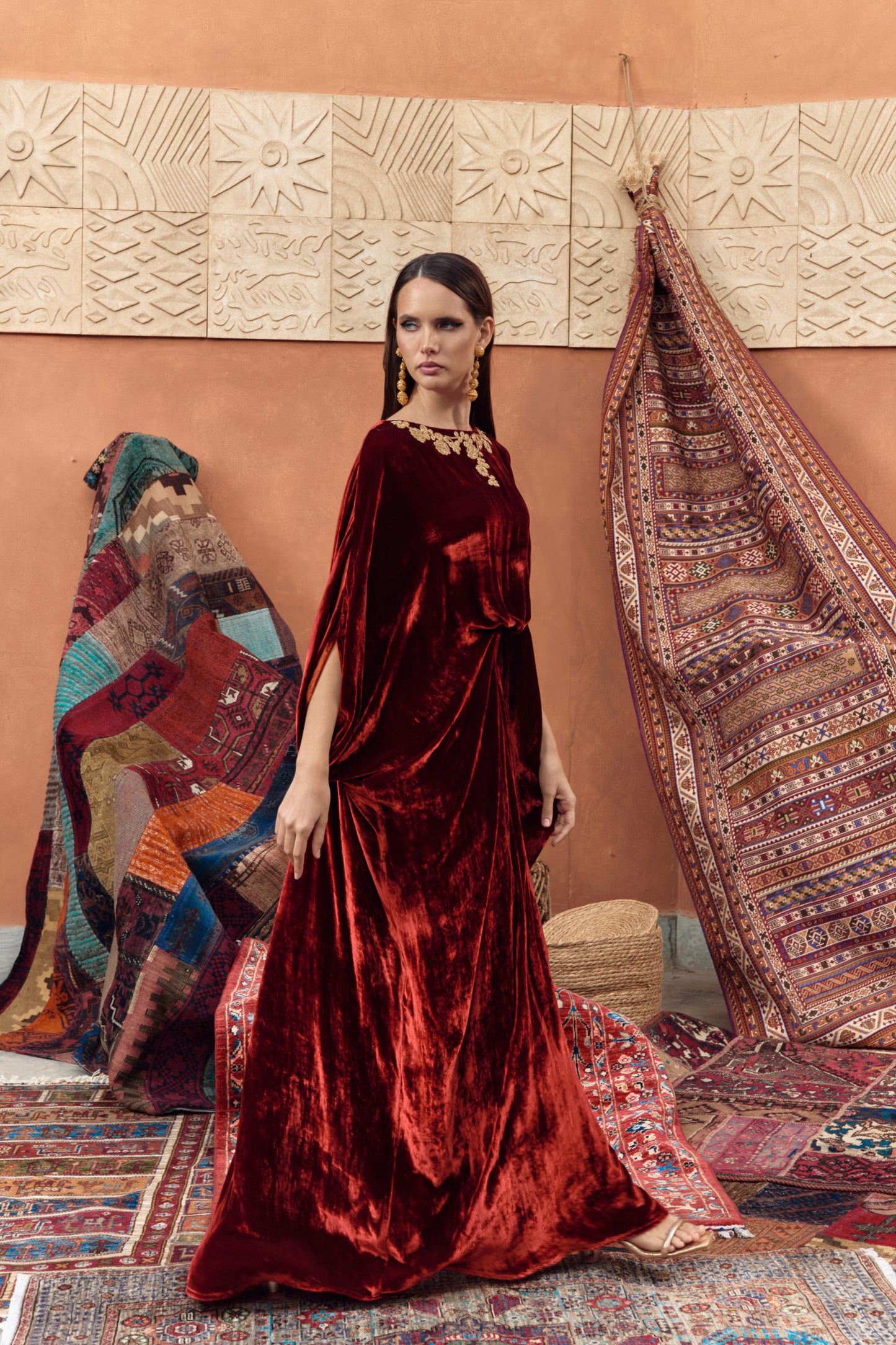 Rust Al Bab Velvet Kaftan