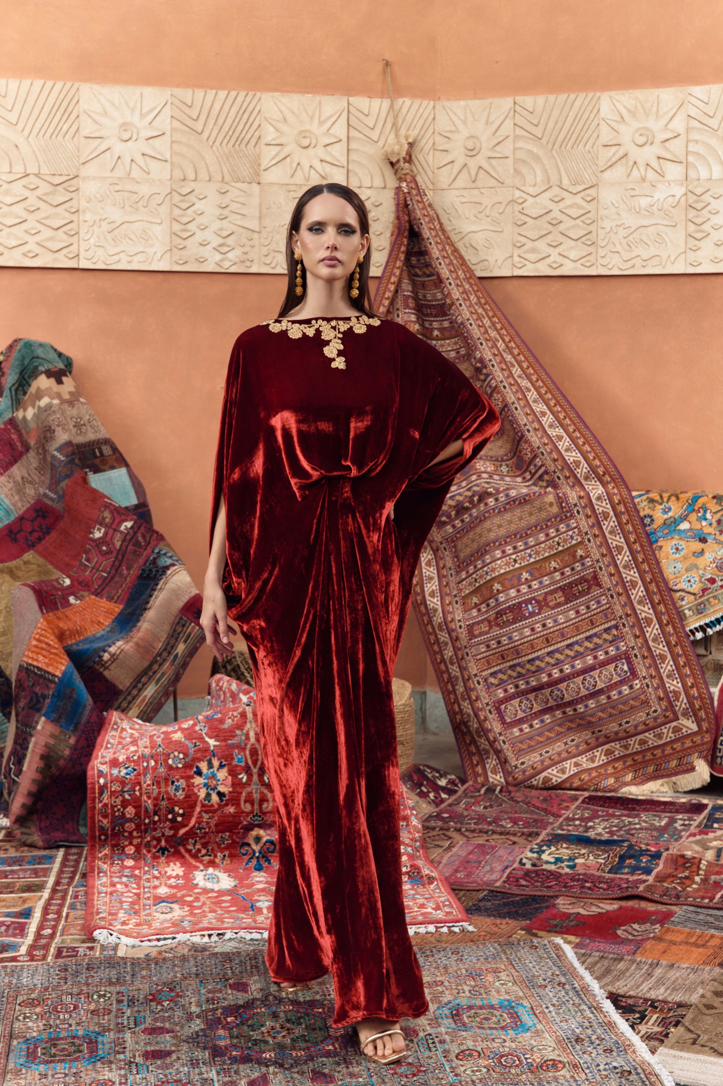 Rust Al Bab Velvet Kaftan