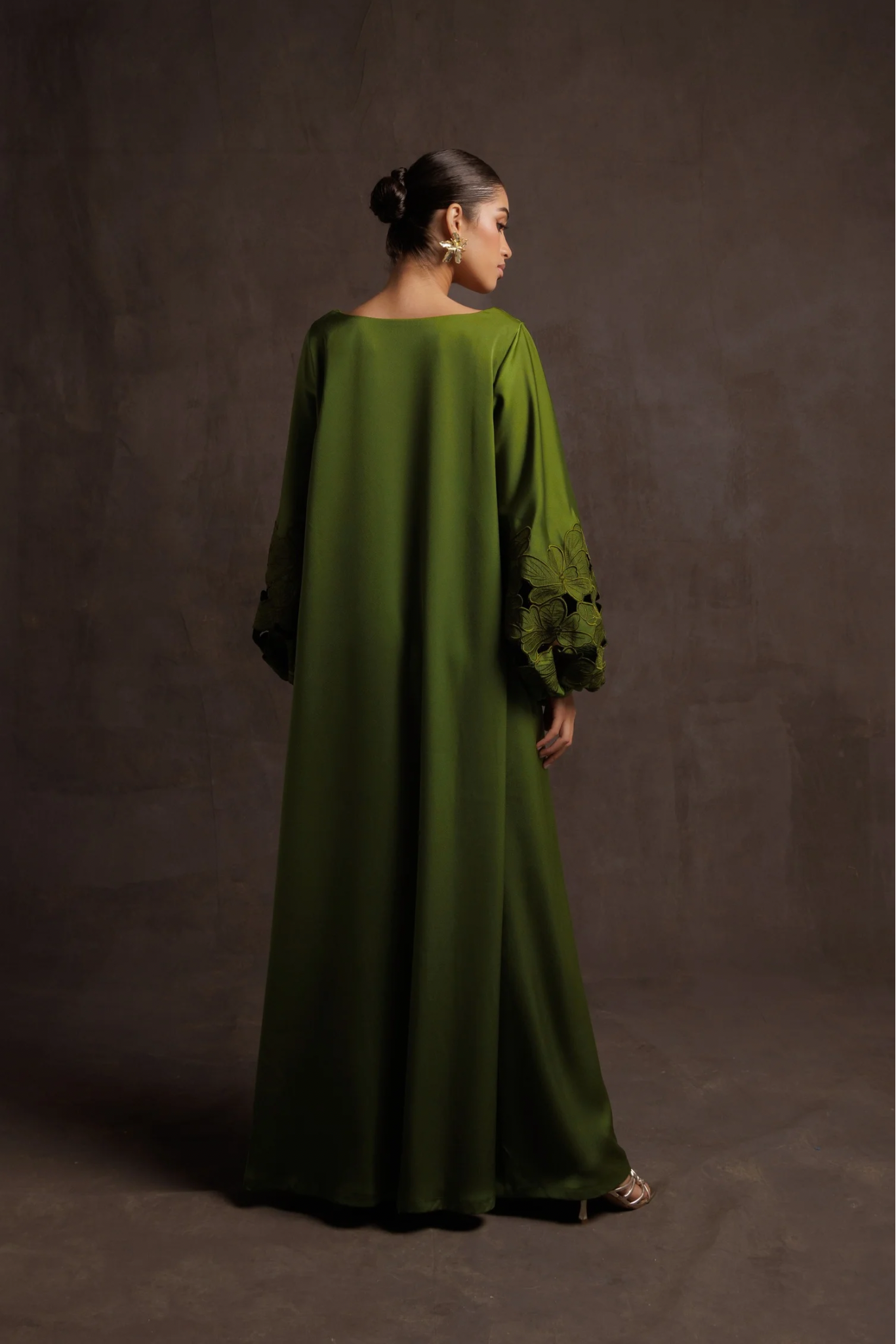 Floral Cut Out Broderie Dress - Green