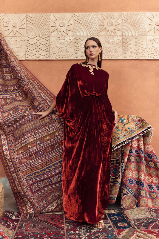 Rust Al Bab Velvet Kaftan