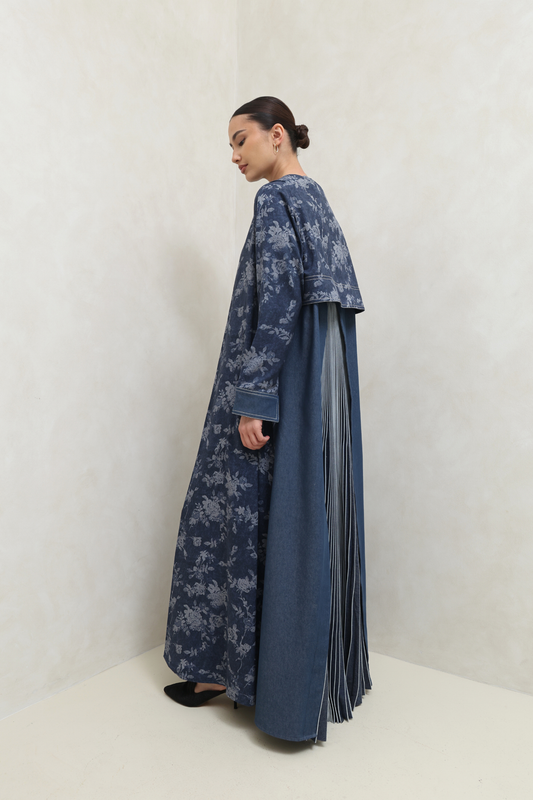 Midnight Bloom Pleated Abaya