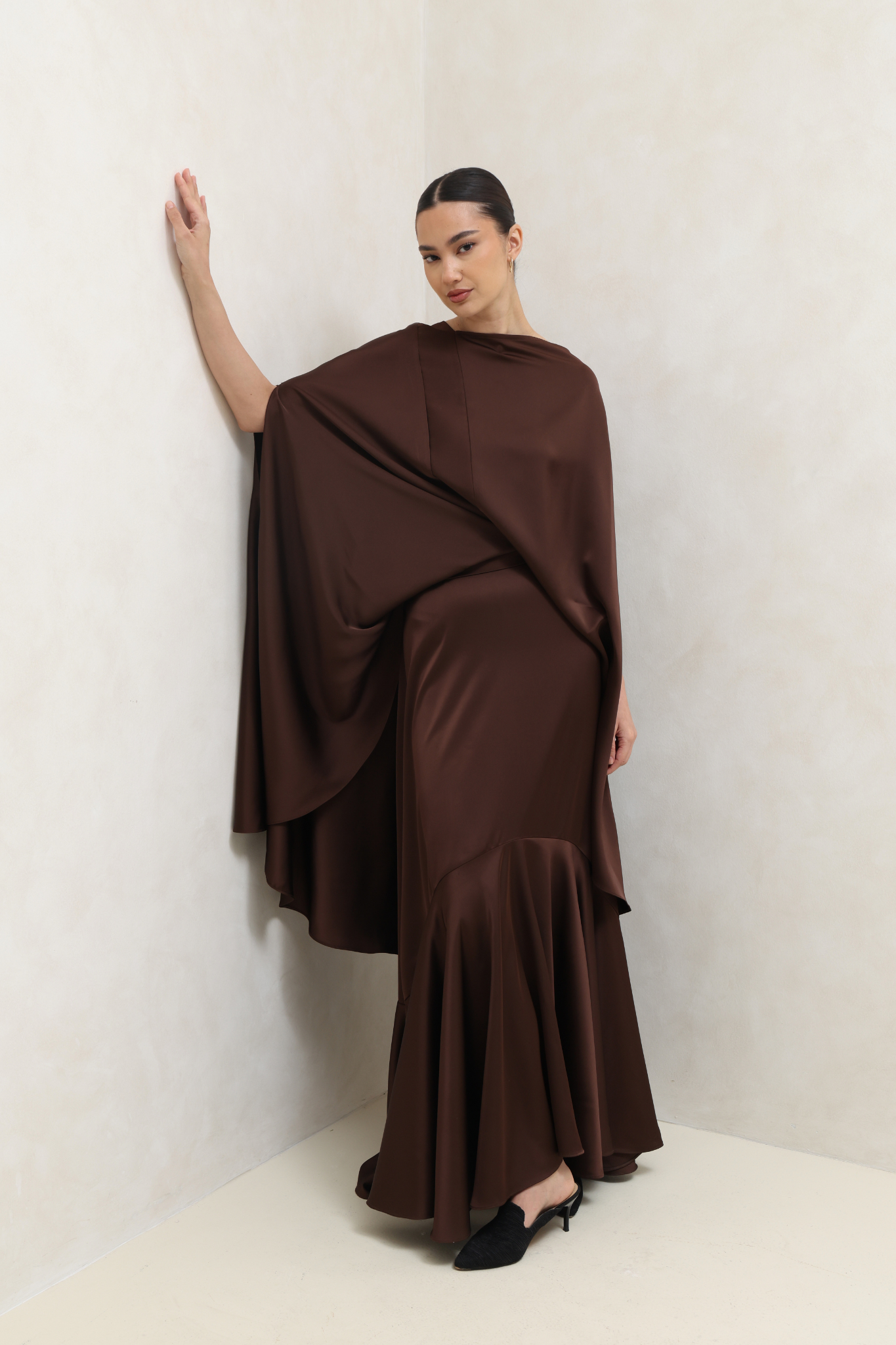 Brown Flow Cape Gown