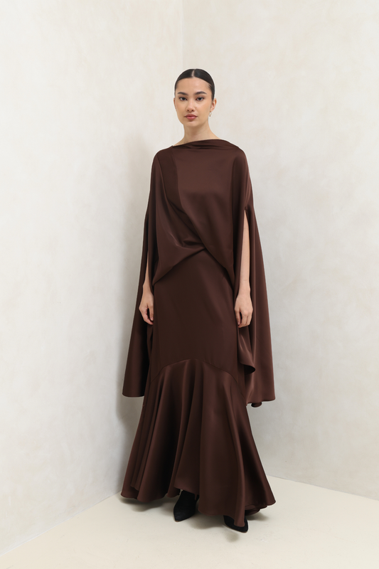 Brown Flow Cape Gown