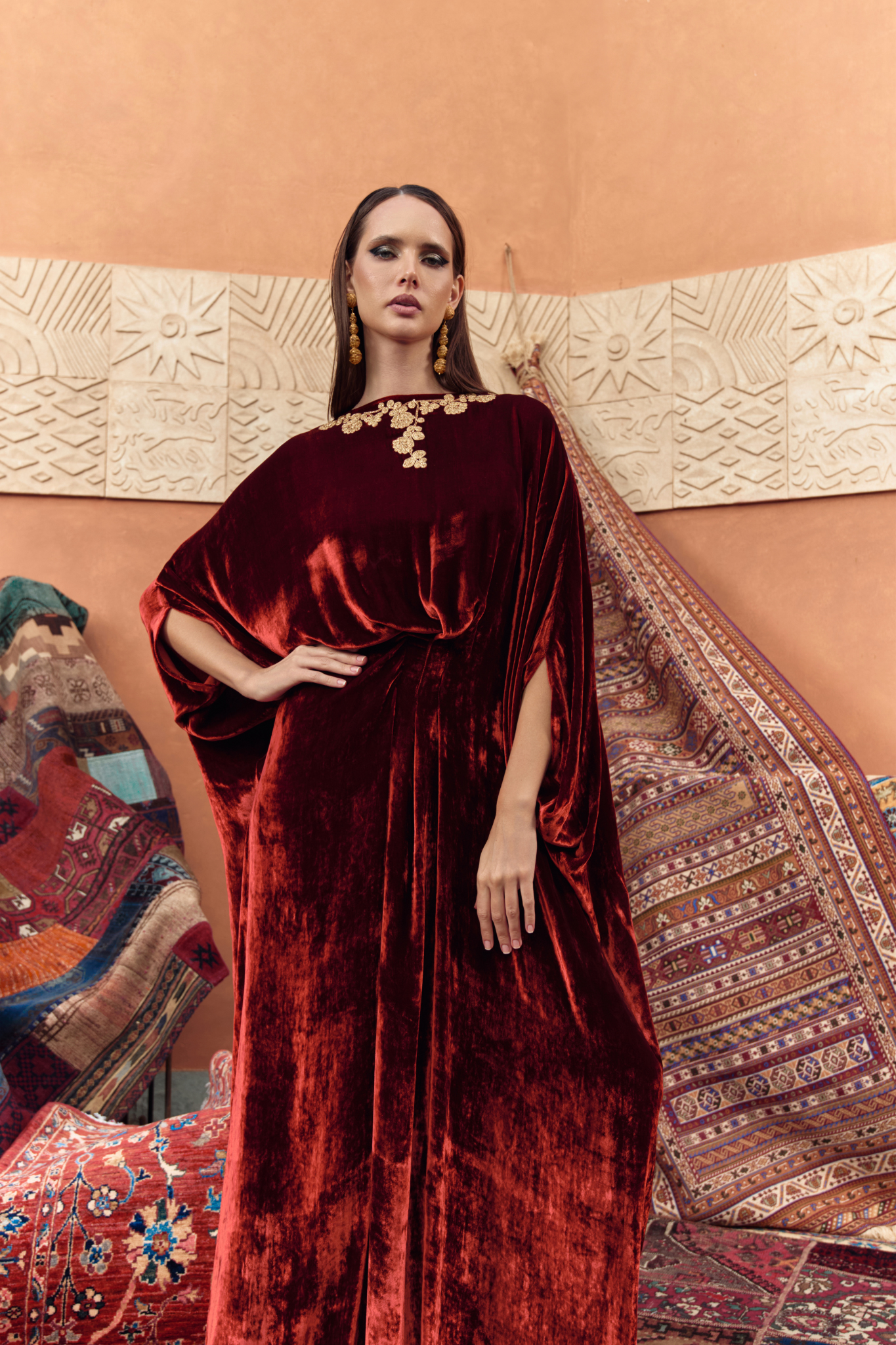 Rust Al Bab Velvet Kaftan