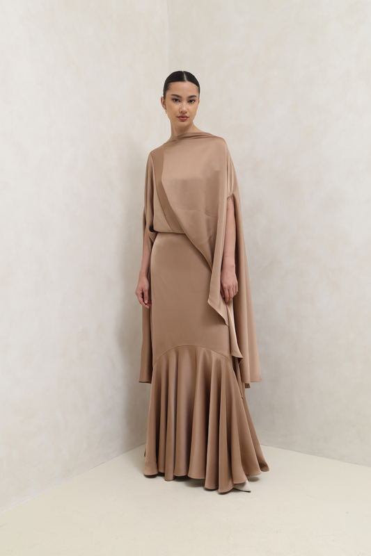 Mocha Flow Cape Gown