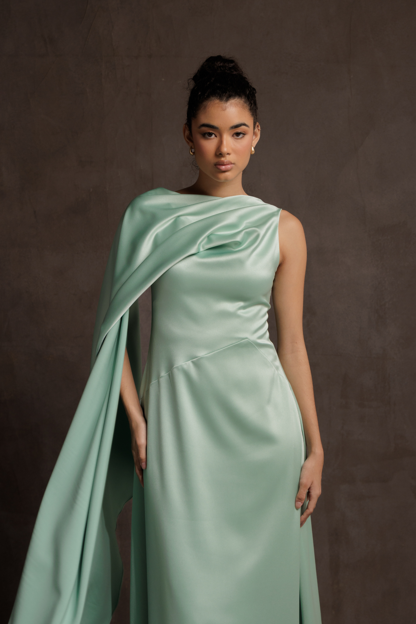 Desert Cape Sleeve Gown - Sea Green