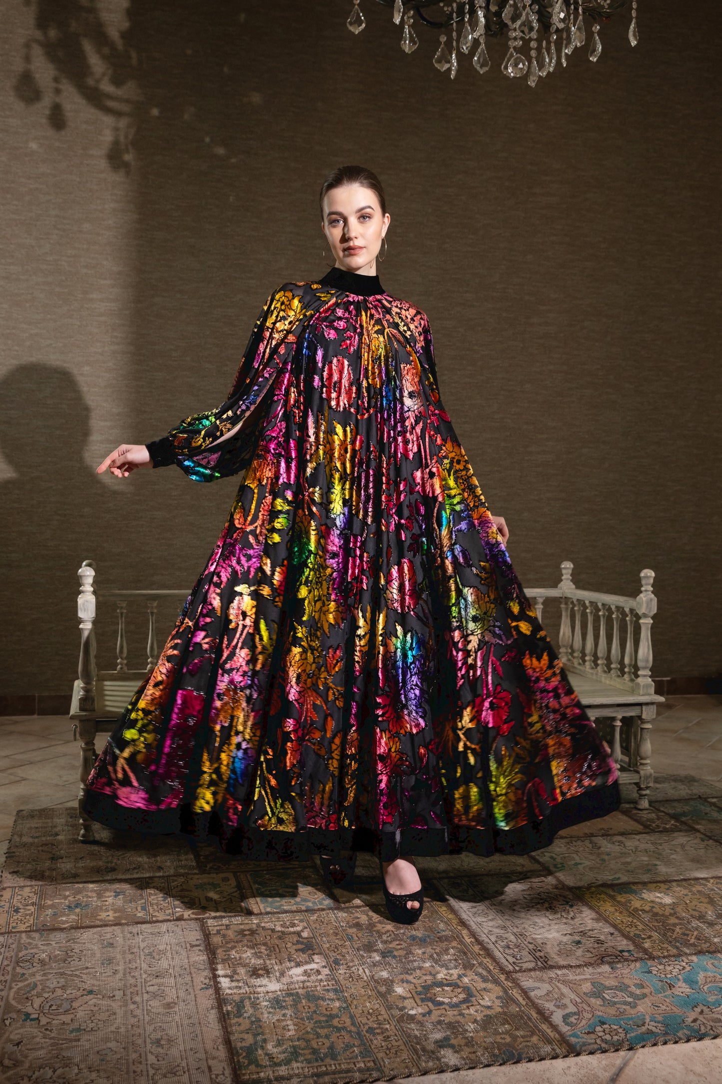 Multicolor Burnout Velvet Dress