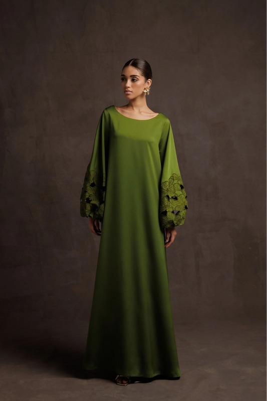 Floral Cut Out Broderie Dress - Green