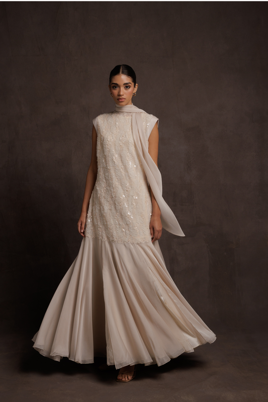 Pearl Veil Scarf Gown