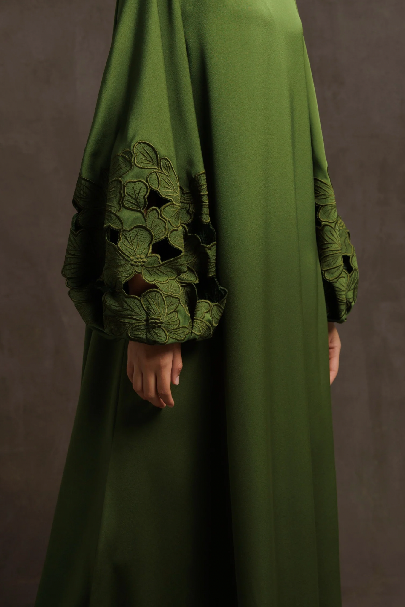 Floral Cut Out Broderie Dress - Green