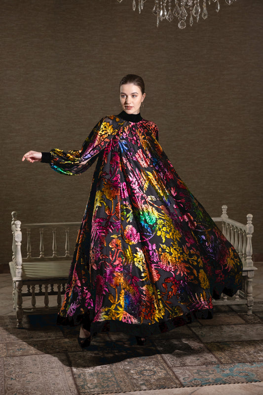 Multicolor Burnout Velvet Dress