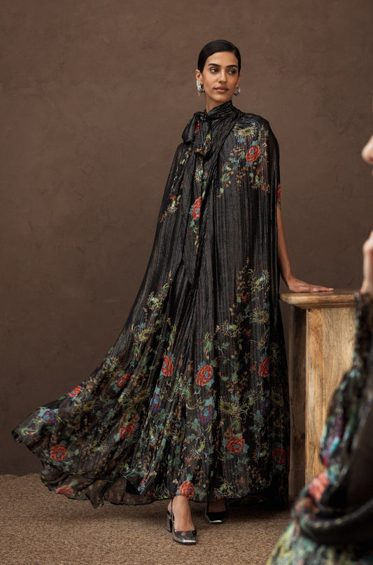 Black Floral threaded cape