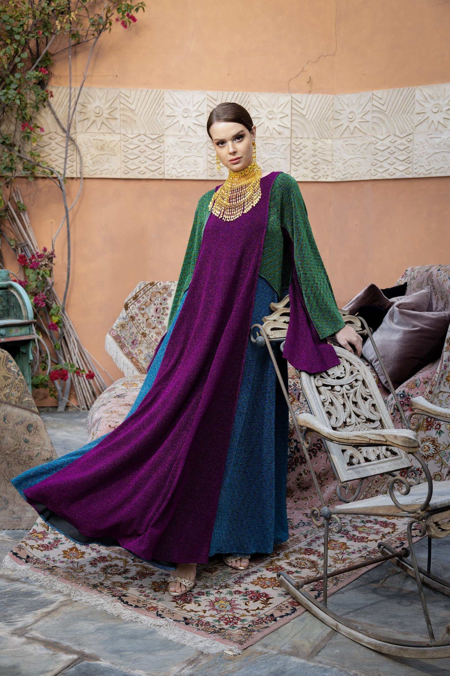 Color Block Cut-Out Flowy Dress