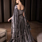 Silver Embellished Cape Gown