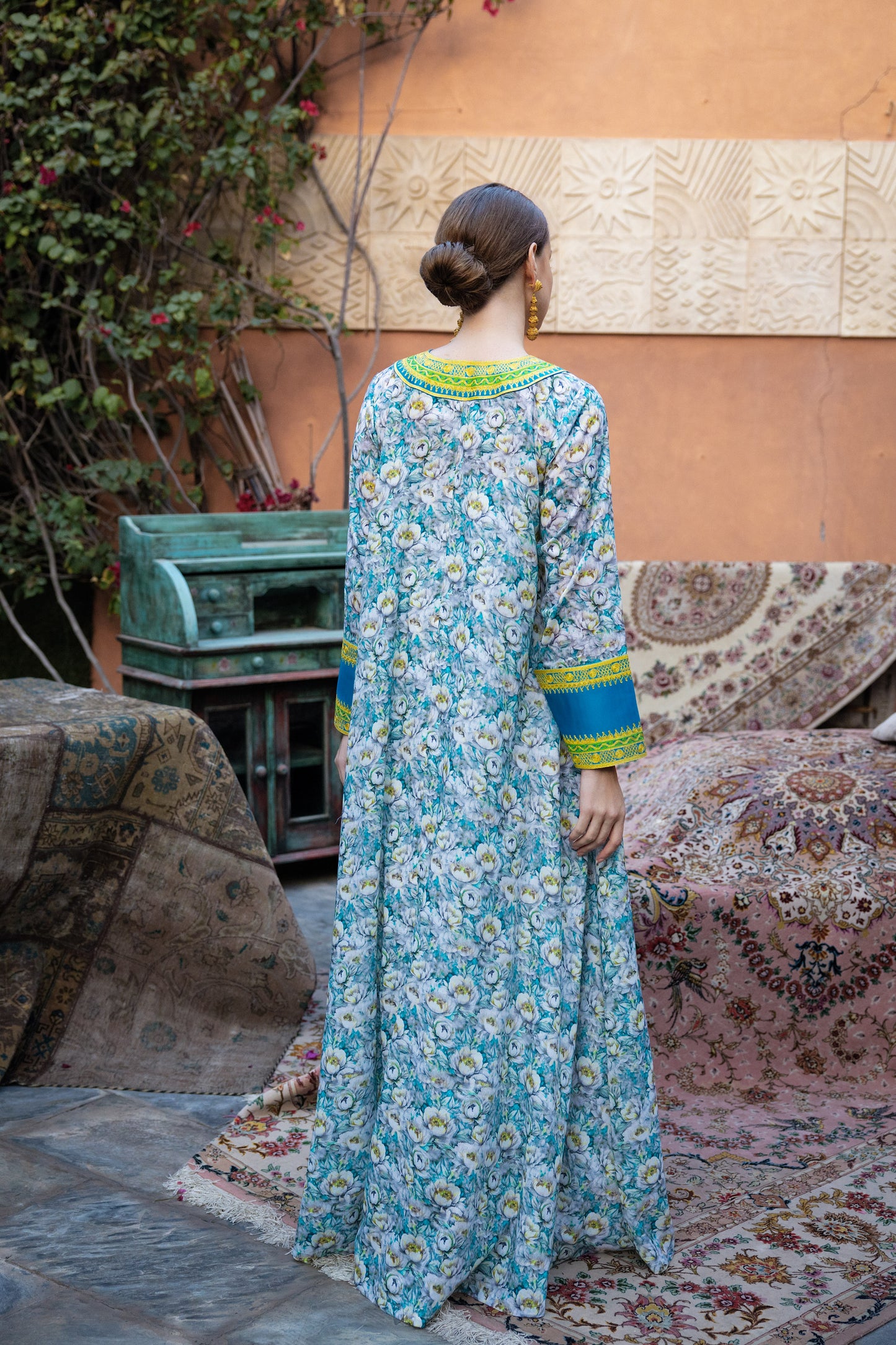 Bakhiya Contrast Jalabiya - Teal