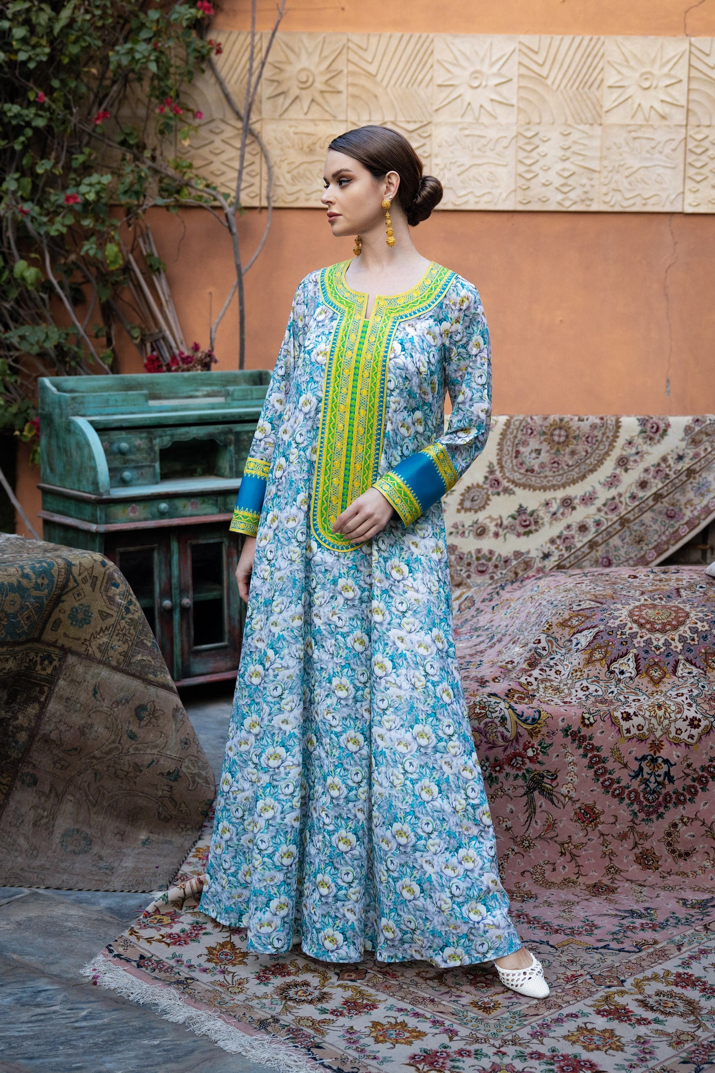 Bakhiya Contrast Jalabiya - Teal