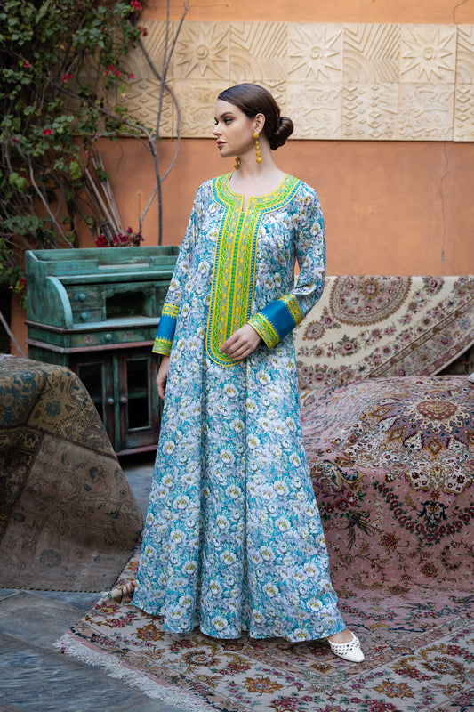 Bakhiya Contrast Jalabiya - Teal