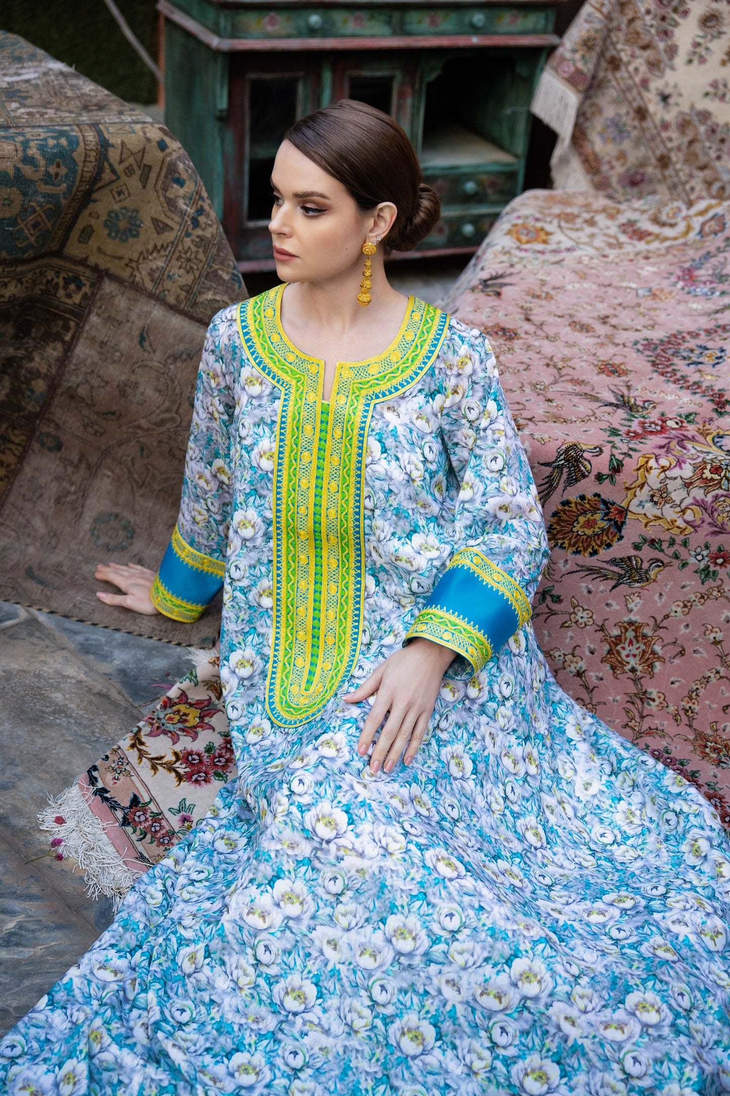 Bakhiya Contrast Jalabiya - Teal