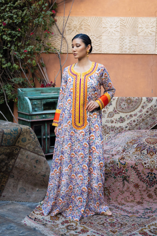 Bakhiya Contrast Jalabiya - Orange