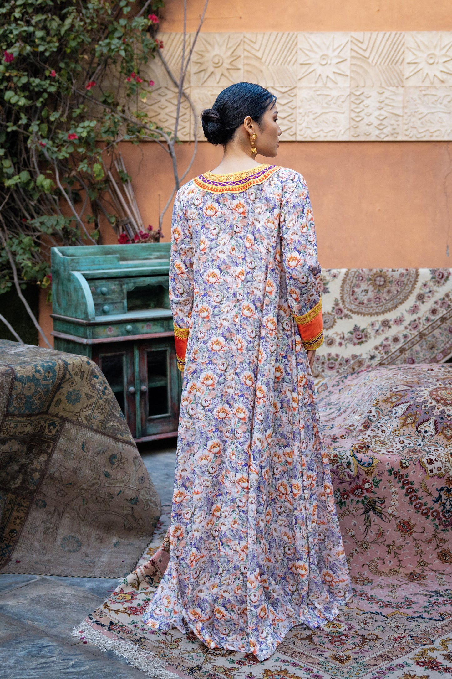 Bakhiya Contrast Jalabiya - Orange