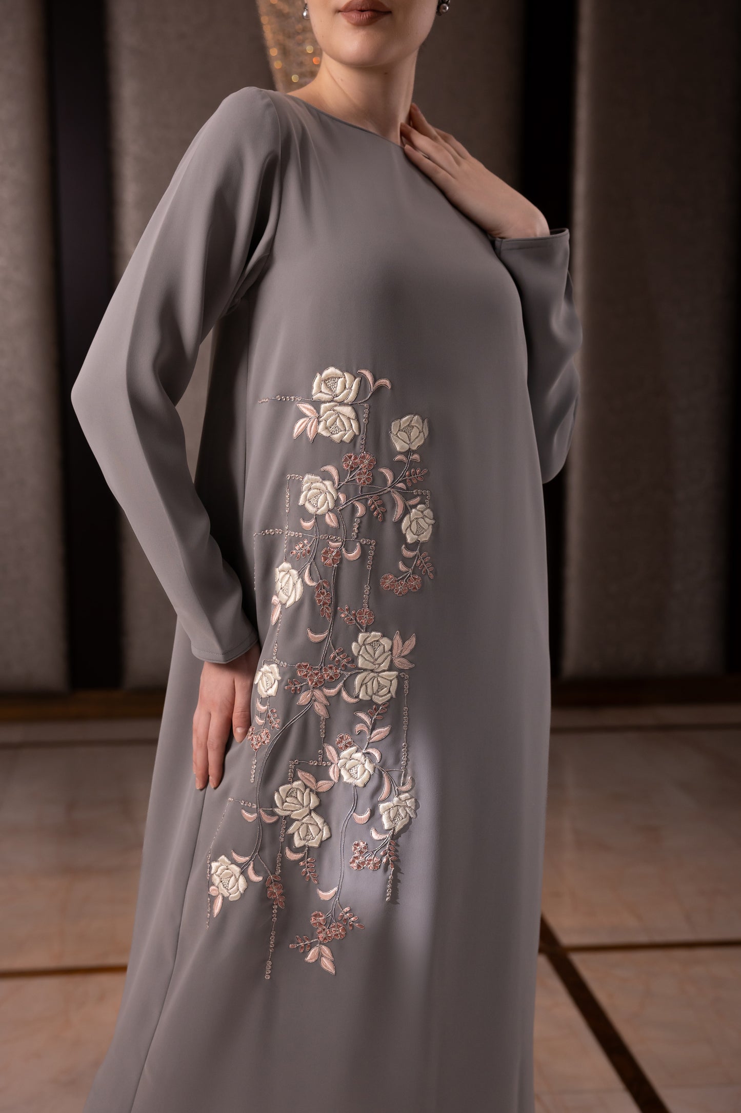 Glimmer soft Floral Embroidered Jalabiya