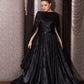 Black Embellished Cape Gown