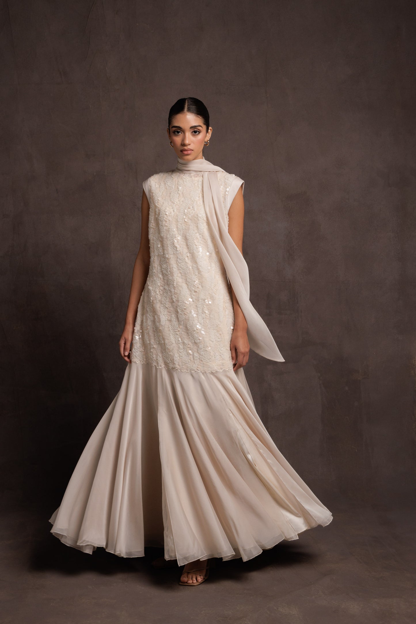 Pearl Veil Scarf Gown