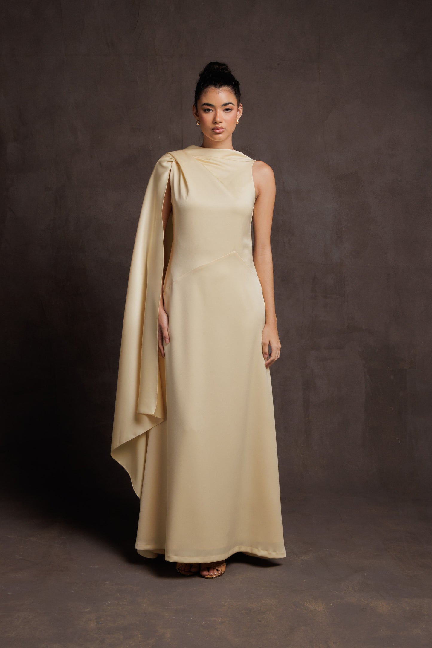 Desert Cape Sleeve Gown - Butter Yellow