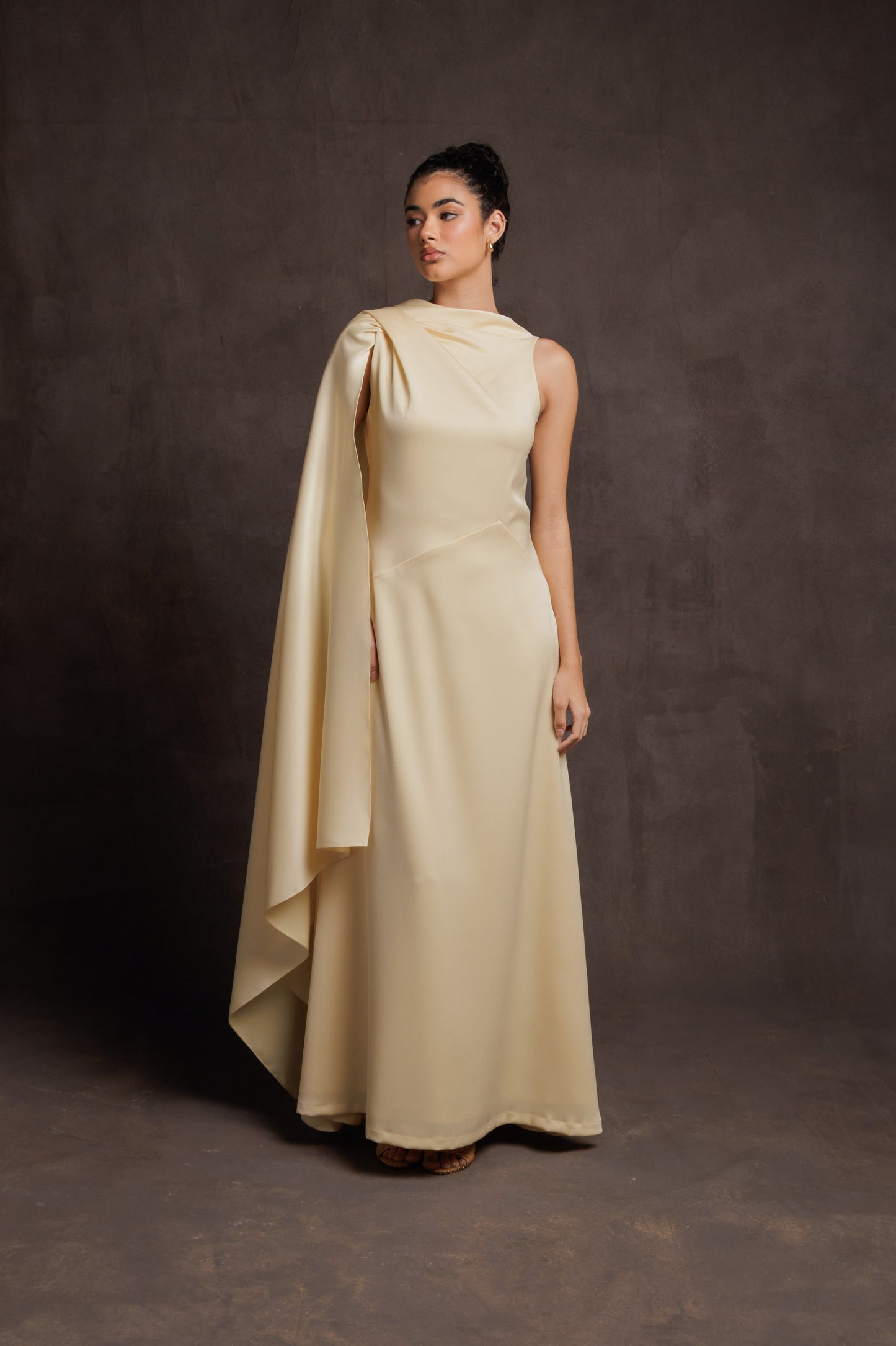 Desert Cape Sleeve Gown - Butter Yellow