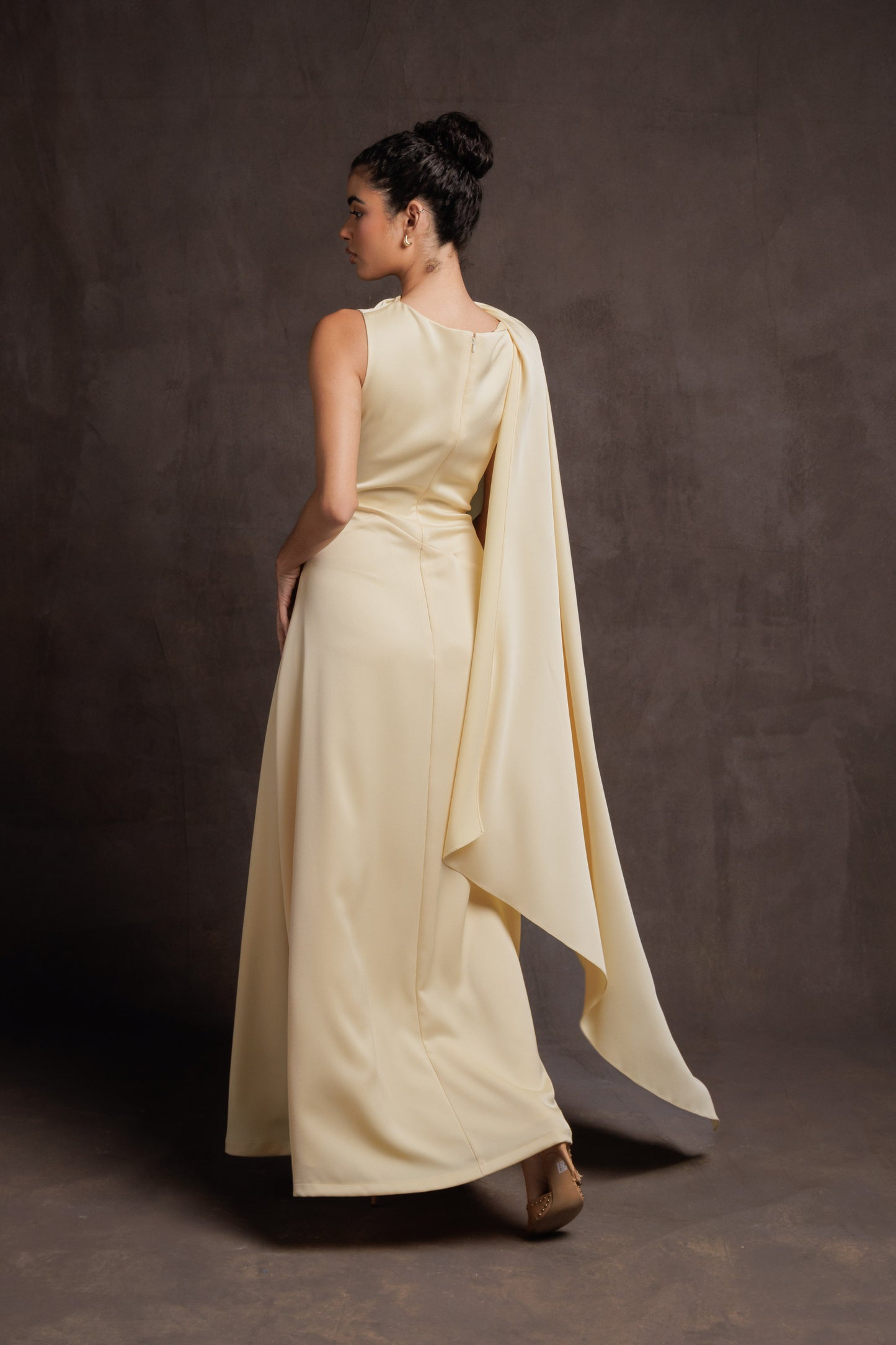Desert Cape Sleeve Gown - Butter Yellow