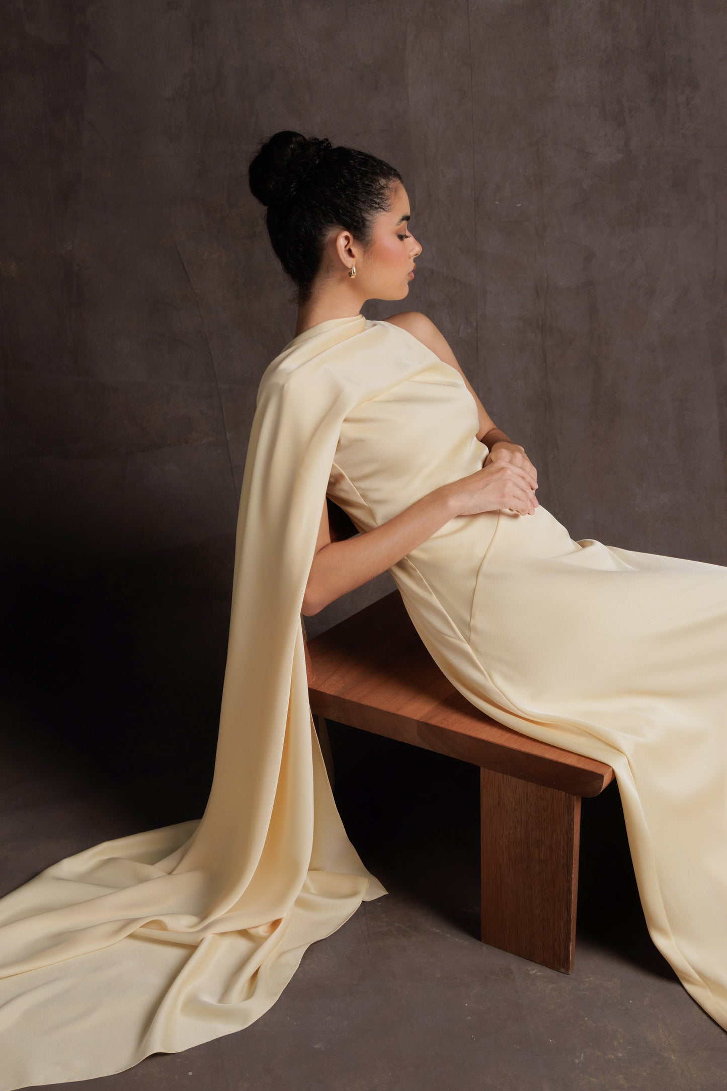 Desert Cape Sleeve Gown - Butter Yellow