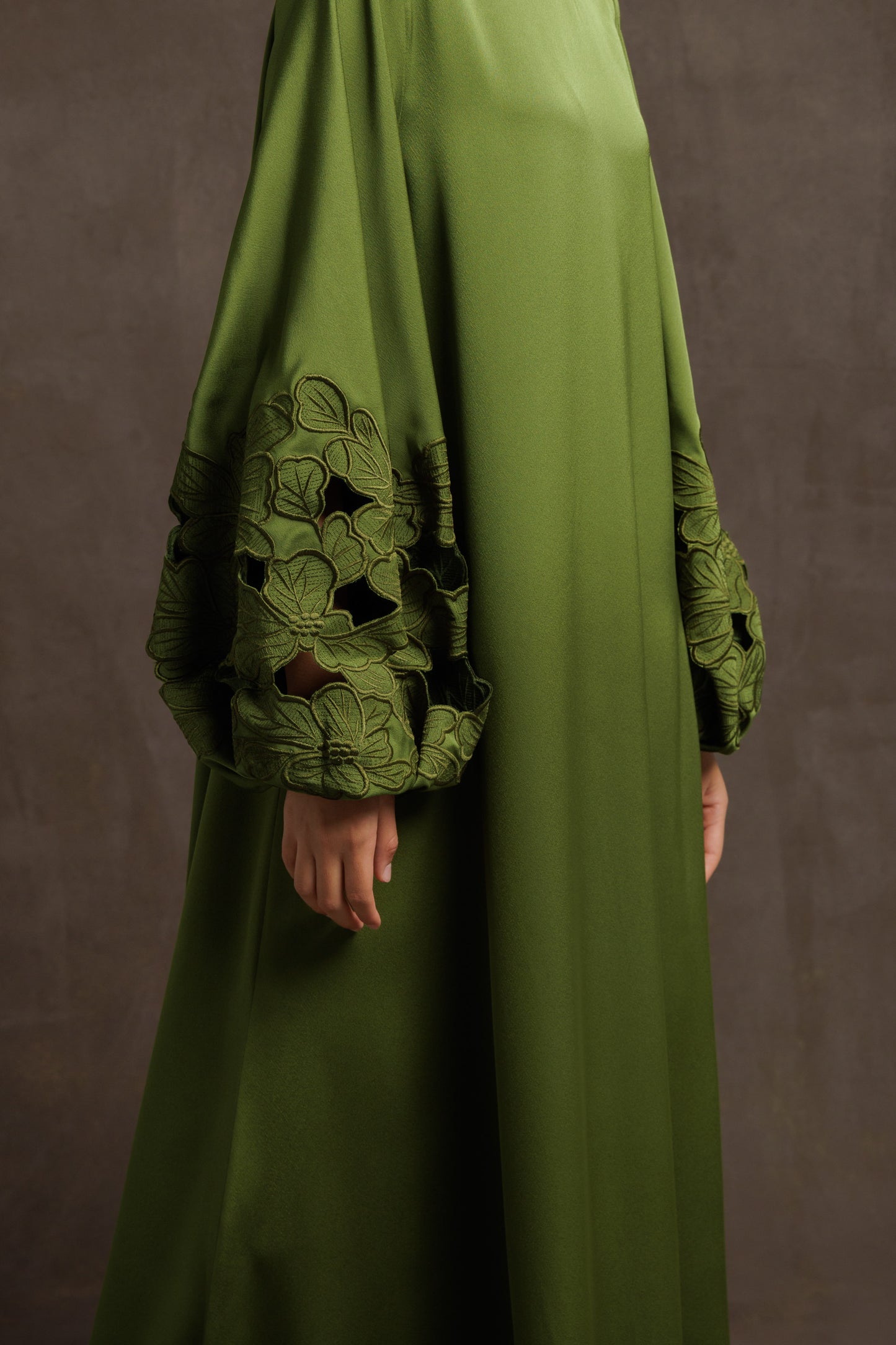 Floral Cut Out Broderie Dress - Green