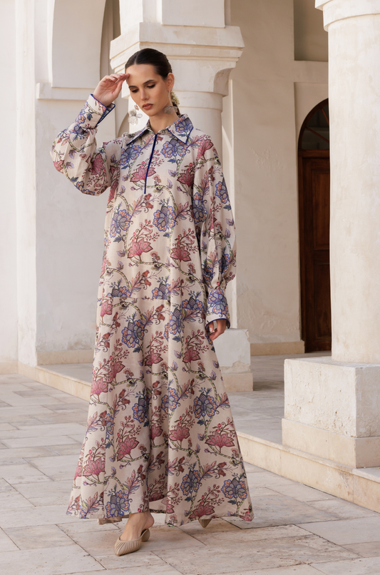 Printed Florals Pipe Collar Dress