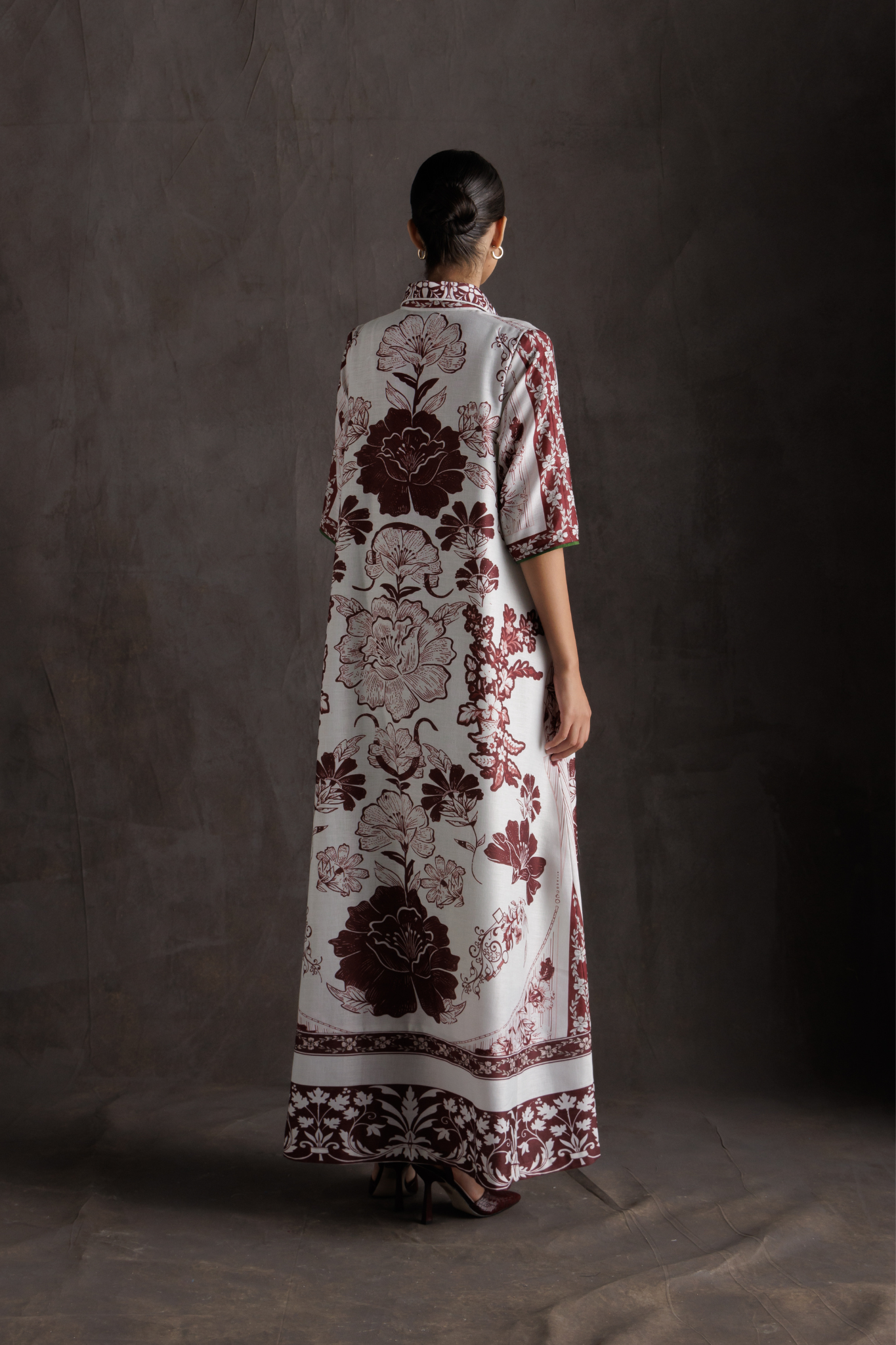collard big floral print dress maxi, short sleeve.