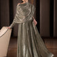 Metallic off shoulder Gown in teal 